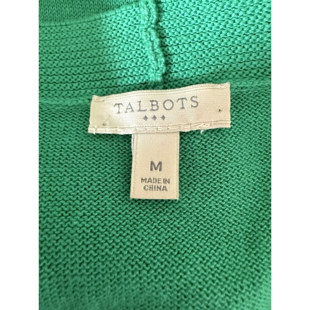 Talbots 100% Cotton Open Front Cardigan Sweater Green Medium Long‎ Sleeve - Picture 5 of 9